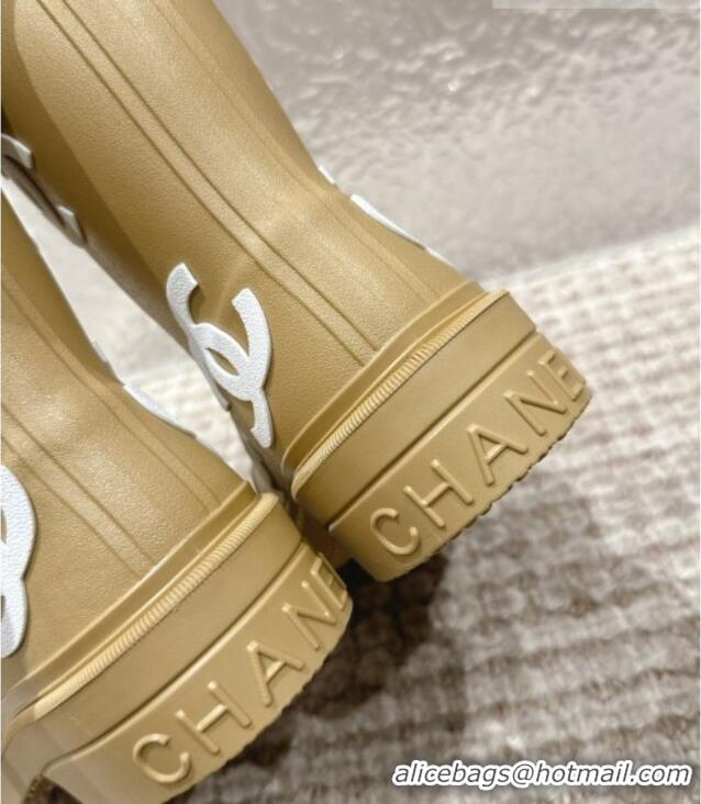 New Design Chanel Rubber Ankle Boots with CC Allover Beige 103018