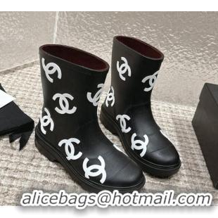 Best Quality Chanel Rubber Ankle Boots with CC Allover Black 103019