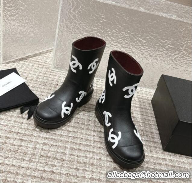 Best Quality Chanel Rubber Ankle Boots with CC Allover Black 103019