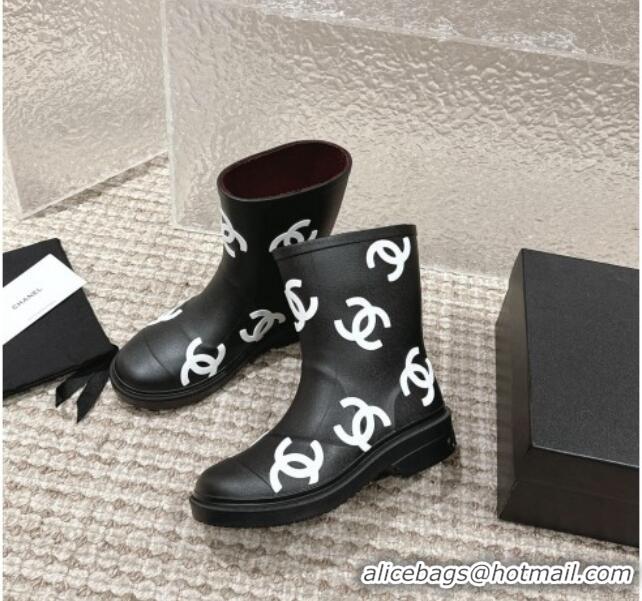 Best Quality Chanel Rubber Ankle Boots with CC Allover Black 103019