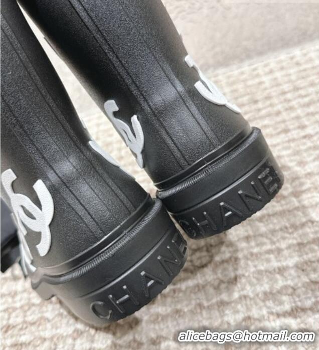 Best Quality Chanel Rubber Ankle Boots with CC Allover Black 103019