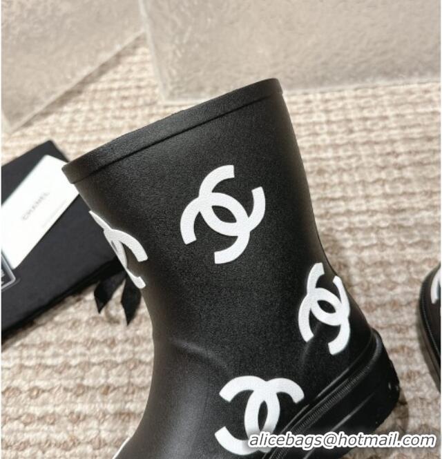 Best Quality Chanel Rubber Ankle Boots with CC Allover Black 103019