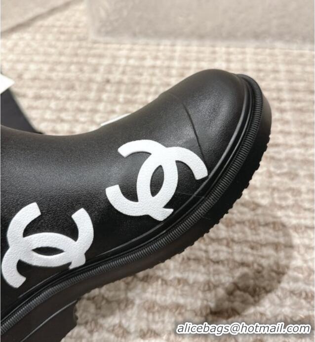 Best Quality Chanel Rubber Ankle Boots with CC Allover Black 103019