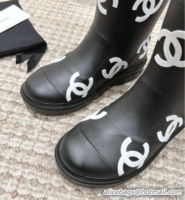 Best Quality Chanel Rubber Ankle Boots with CC Allover Black 103019