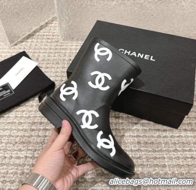 Best Quality Chanel Rubber Ankle Boots with CC Allover Black 103019