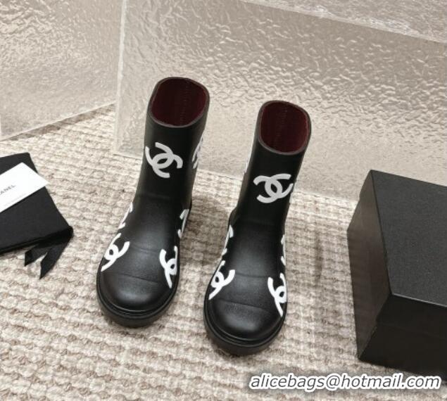 Best Quality Chanel Rubber Ankle Boots with CC Allover Black 103019