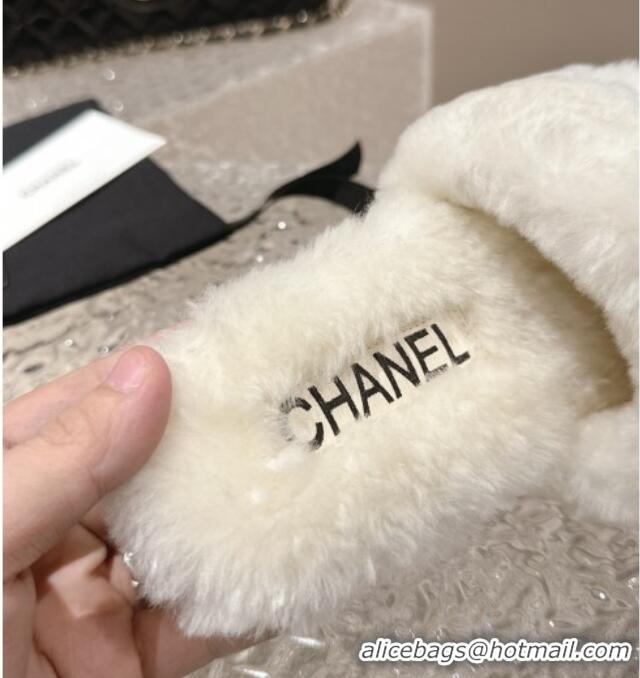 Best Grade Chanel Wool Flat Slide Sandals White 103020