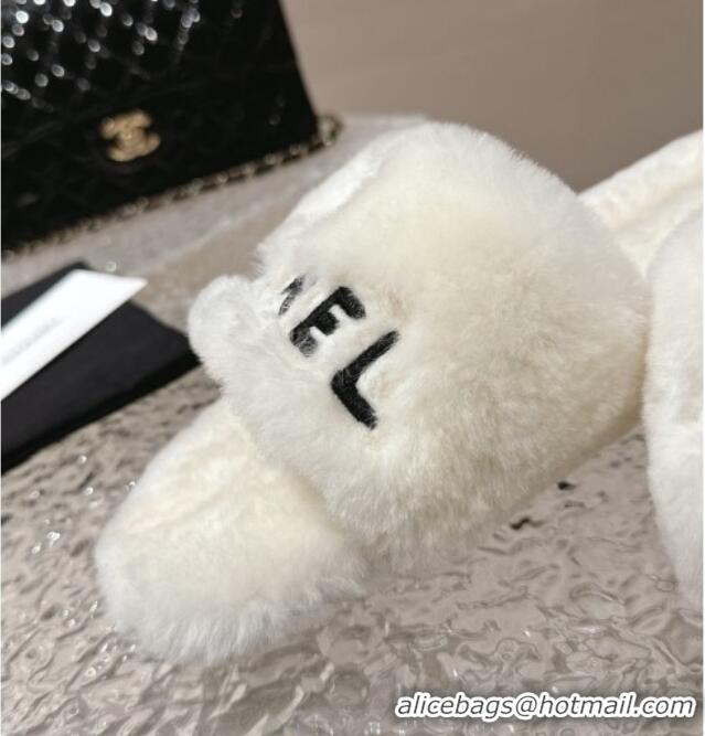 Best Grade Chanel Wool Flat Slide Sandals White 103020