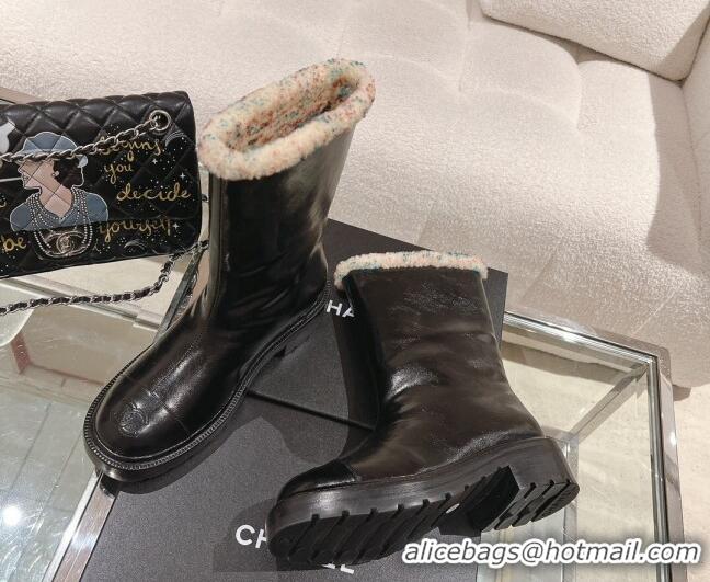 Best Product Chanel Crinkled Calfskin & Shearling Ankle Boots Black/Multicolor 103030