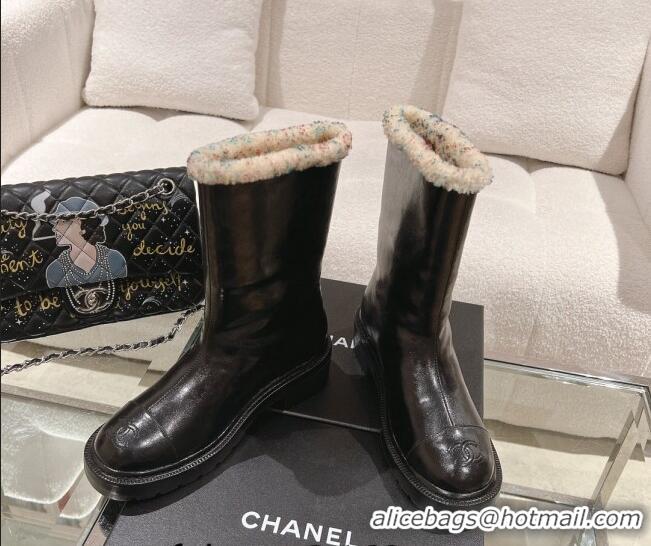 Best Product Chanel Crinkled Calfskin & Shearling Ankle Boots Black/Multicolor 103030