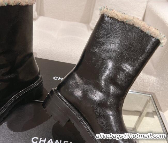 Best Product Chanel Crinkled Calfskin & Shearling Ankle Boots Black/Multicolor 103030