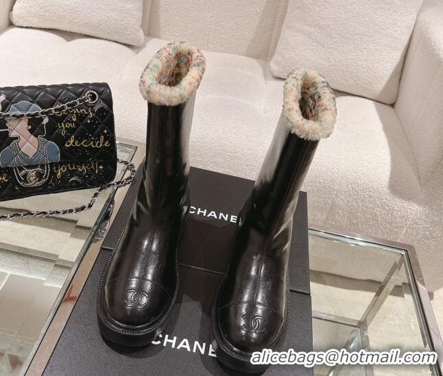 Best Product Chanel Crinkled Calfskin & Shearling Ankle Boots Black/Multicolor 103030