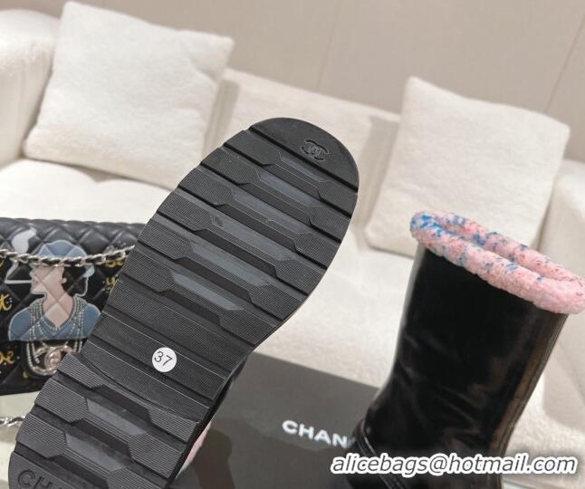 Good Quality Chanel Crinkled Calfskin & Shearling Ankle Boots Black/Light Pink 103031