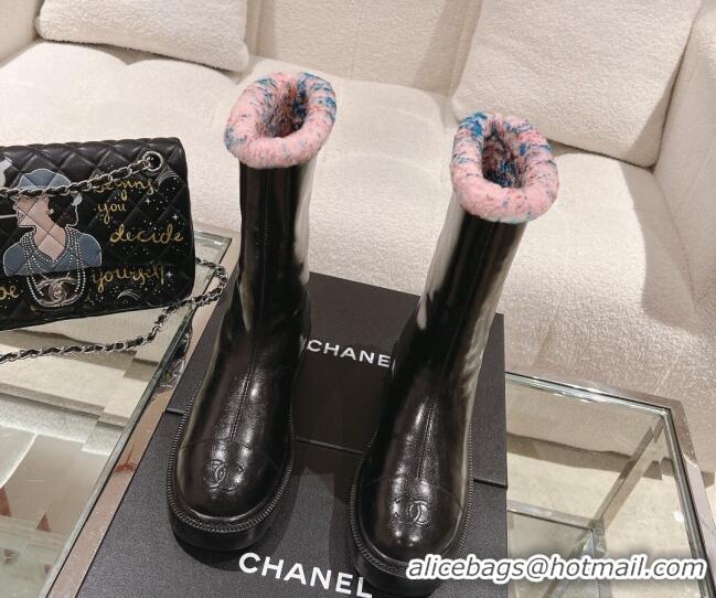 Good Quality Chanel Crinkled Calfskin & Shearling Ankle Boots Black/Light Pink 103031