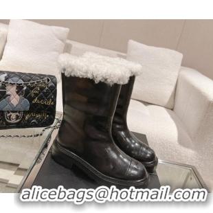 Most Popular Chanel Crinkled Calfskin & Shearling Ankle Boots Black/White 103033