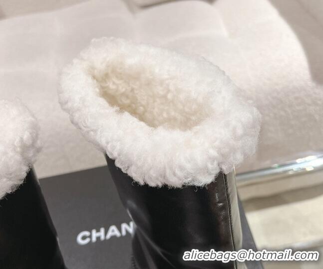 Most Popular Chanel Crinkled Calfskin & Shearling Ankle Boots Black/White 103033