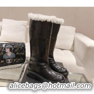 Grade Quality Chanel Crinkled Calfskin & Shearling High Boots Black/White 103034