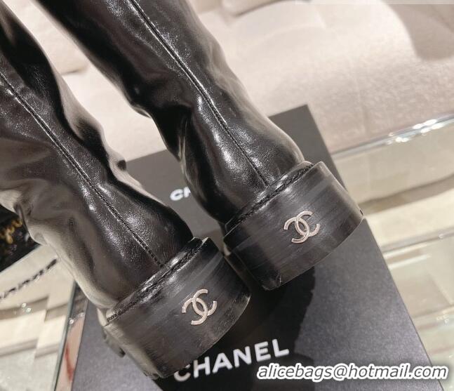 Grade Quality Chanel Crinkled Calfskin & Shearling High Boots Black/White 103034