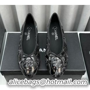 Shop Duplicate Chanel Printed Calfskin Ballet Flats Black/White 103035