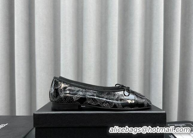 Shop Duplicate Chanel Printed Calfskin Ballet Flats Black/White 103035