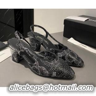 Unique Discount Chanel Printed Calfskin Slingbacks Pumps 6.5cm Black/White 1103036