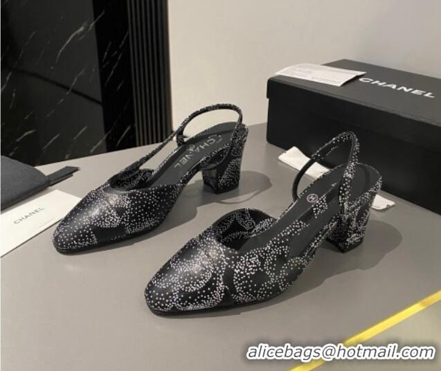 Unique Discount Chanel Printed Calfskin Slingbacks Pumps 6.5cm Black/White 1103036