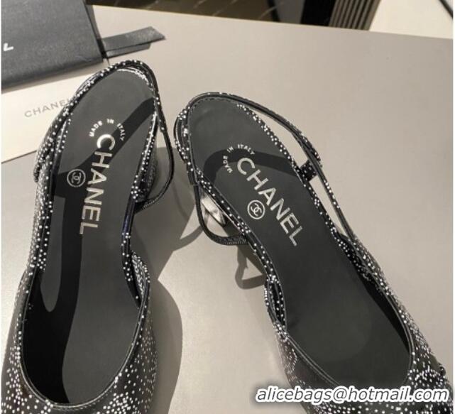 Unique Discount Chanel Printed Calfskin Slingbacks Pumps 6.5cm Black/White 1103036