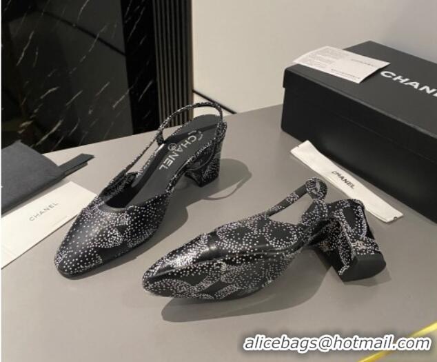 Unique Discount Chanel Printed Calfskin Slingbacks Pumps 6.5cm Black/White 1103036