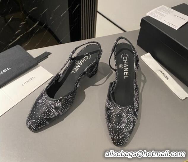 Unique Discount Chanel Printed Calfskin Slingbacks Pumps 6.5cm Black/White 1103036