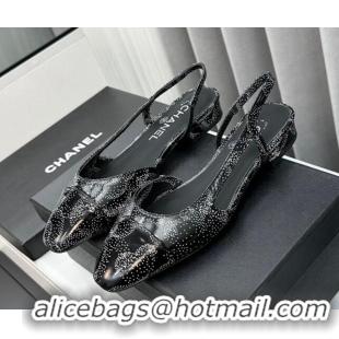 Cheap Price Chanel Printed Calfskin Slingbacks Flat Black/White 103037