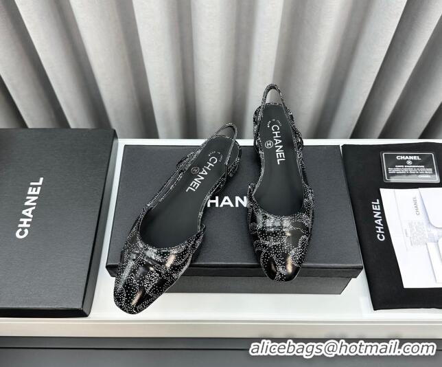 Cheap Price Chanel Printed Calfskin Slingbacks Flat Black/White 103037