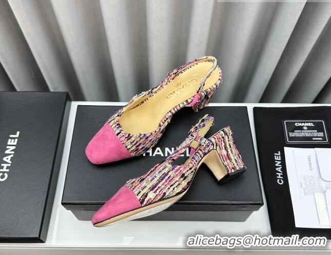 Big Discount Chanel Tweed & Suede Slingbacks Pumps 6.5cm Pink/Multicolor 103038