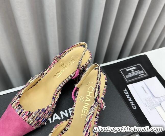 Big Discount Chanel Tweed & Suede Slingbacks Pumps 6.5cm Pink/Multicolor 103038