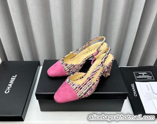 Big Discount Chanel Tweed & Suede Slingbacks Pumps 6.5cm Pink/Multicolor 103038