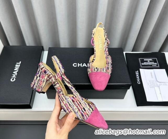 Big Discount Chanel Tweed & Suede Slingbacks Pumps 6.5cm Pink/Multicolor 103038