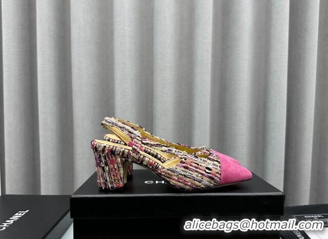 Big Discount Chanel Tweed & Suede Slingbacks Pumps 6.5cm Pink/Multicolor 103038