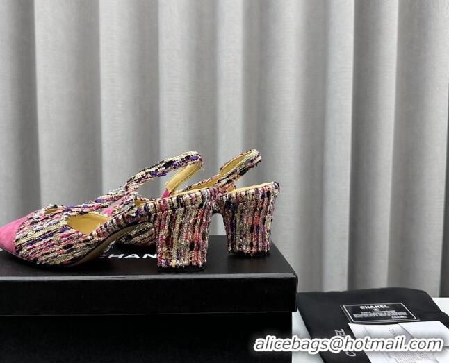 Big Discount Chanel Tweed & Suede Slingbacks Pumps 6.5cm Pink/Multicolor 103038