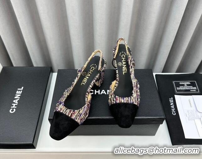 Good Product Chanel Tweed Slingbacks Pumps 6.5cm Black/Multicolor 103040