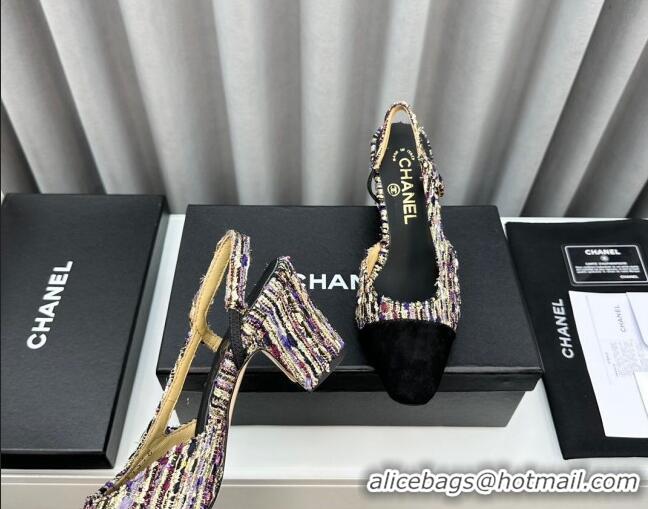 Good Product Chanel Tweed Slingbacks Pumps 6.5cm Black/Multicolor 103040