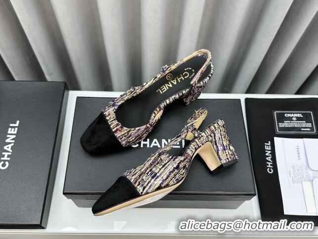 Good Product Chanel Tweed Slingbacks Pumps 6.5cm Black/Multicolor 103040