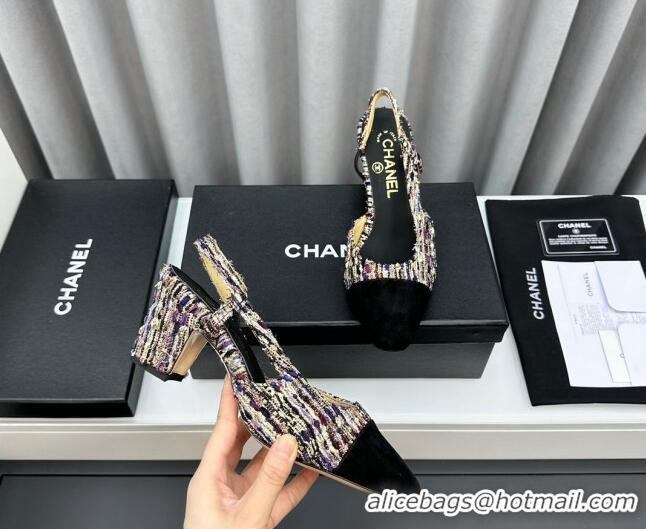 Good Product Chanel Tweed Slingbacks Pumps 6.5cm Black/Multicolor 103040