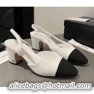 Luxurious Chanel Calfskin Leather Slingbacks Pumps 6.5cm Black/Dark Grey 103043