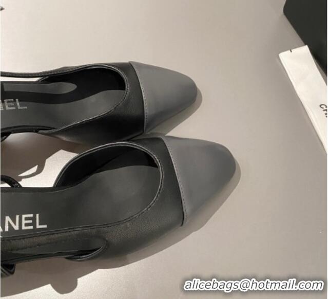 Luxurious Chanel Calfskin Leather Slingbacks Pumps 6.5cm Black/Dark Grey 103043