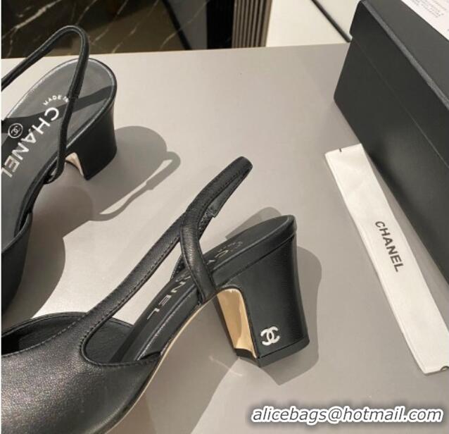 Luxurious Chanel Calfskin Leather Slingbacks Pumps 6.5cm Black/Dark Grey 103043