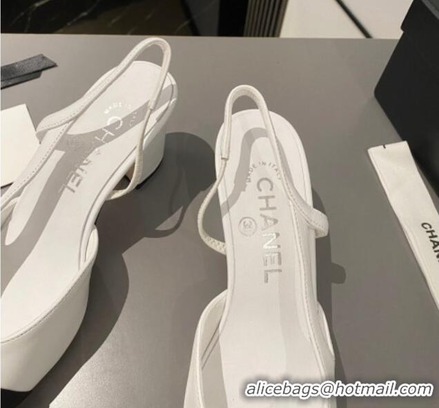 Best Grade Chanel Calfskin & Grosgrain Slingbacks Pumps 6.5cm White/Black 103044