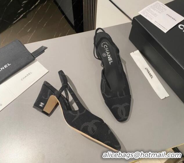 Sumptuous Chanel CC Denim Slingbacks Pumps 6.5cm Black 103048