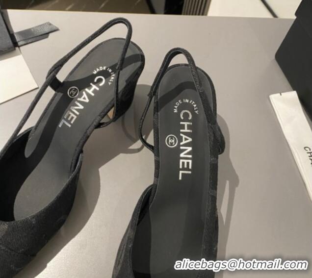 Sumptuous Chanel CC Denim Slingbacks Pumps 6.5cm Black 103048