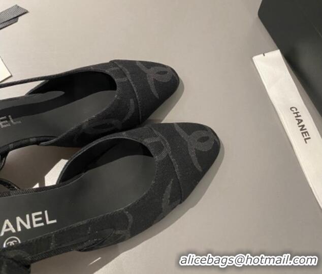 Sumptuous Chanel CC Denim Slingbacks Pumps 6.5cm Black 103048