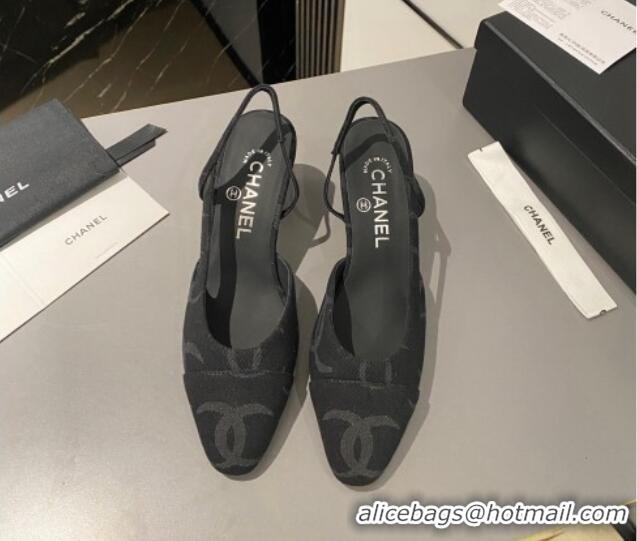 Sumptuous Chanel CC Denim Slingbacks Pumps 6.5cm Black 103048