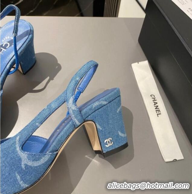 Trendy Design Chanel CC Denim Slingbacks Pumps 6.5cm Light Blue 103049